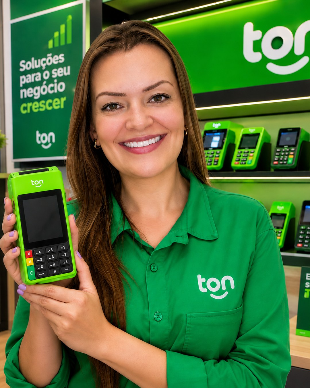 Taiani Zimmermann, Parceira Ton, com a maquininha Ton